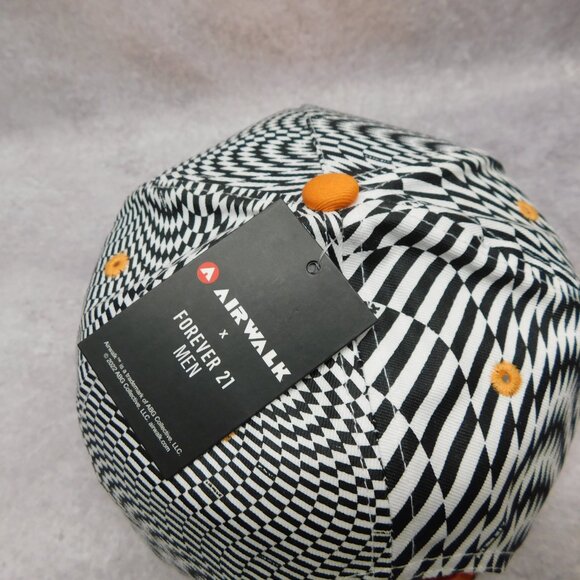Airwalk Forever 21 Checkered Hat Adjustable Black White Flat Orange Brimmed Cap - Picture 6 of 8